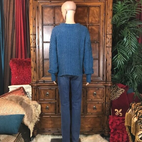NWOT Cable Stitch Mediterranean Blue Wool Blend Open Weave Sweater - Picture 4 of 12